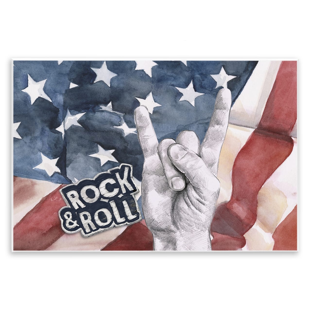 Stupell Industries Rock And Roll Hand And American Flag Design Wall Plaque Art